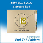 2025 Year Labels, Doctor Stuff 2025 Chart Stickers, Gold Color Coded, Tabbies 11700 Style, USA Made Year Stickers for End Tab File Folders, 1000/Roll, 1 Roll, 3/4" x 1-1/2"