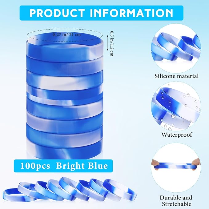 Liliful 100 Pcs Silicone Rubber Wristbands Rubber Wristband Bracelet Bands for Silicone Wristbands for Women Men(Dark Blue and White)