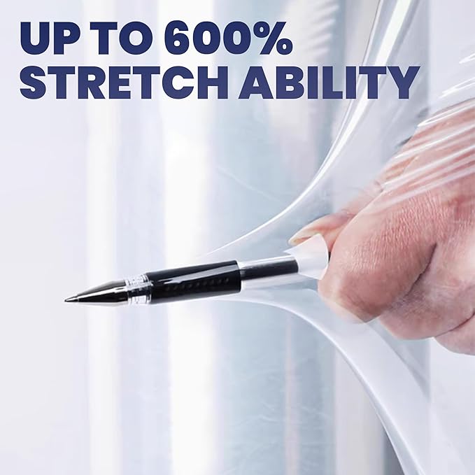 TAPEBEAR Mini Clear Stretch Wrap Film 80 Gauge 5" x 1000Ft, Shrink Wrap Roll with Handle, Durable Self-Adhering Clear Plastic Wrap Industrial Strength Pallet Shrink for Moving, Packing, 4-Pack