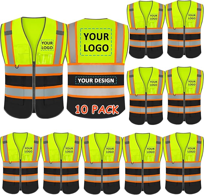 BeautyWill Custom Logo 10/20 Pack Safety Vest Class2 High Visibility Vest with Pockets Breathable Construction Vest Bulk