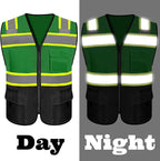 Safety Vest Reflective High Visibility with 5 Pockets ＆Zipper Class 2 Adult Unisex Construction Security Workwear