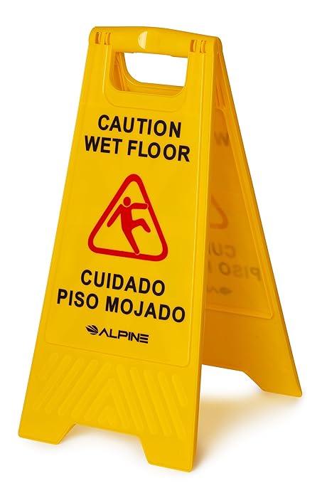 Alpine Caution Wet Floor Sign, 24 Inch High Visibility Yellow Slippery When Wet Sign - Bilingual Safety Warning Sign to Easily Avoid Slippery Accidents in Businesses & High Traffic Areas