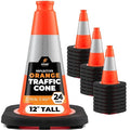 Xpose Safety 12 Inch Orange Traffic Cones with 4" Collar - 24 Pack Multipurpose PVC Plastic Safety Cone for Parking, Soccer, Caution, Kids and Construction - DOT Approved