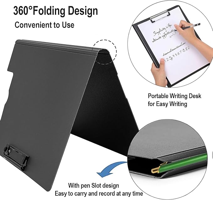 4 Pack Foldable Clipboards, A4 Clipboard Folder, Office Clipboard Folder with Double Clips Metal Clip, Storage Clipboards for Office, School or Medical Field(4 Colors)