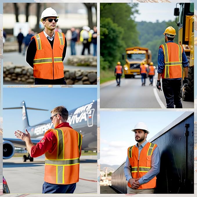 BeautyWill Custom Safety Vest Customized Logo Class 2 High Visibility Reflective Vest with Pockets Construction workwear