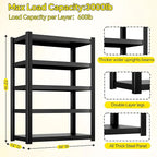 CJF Metal Storage Shelves, 5-Tier Garage Shelving Unit, Heavy Duty Adjustable Metal Shelving for Garage, Basement, Pantry, Warehouse-Black (71 "H x 36" W x 16" D)