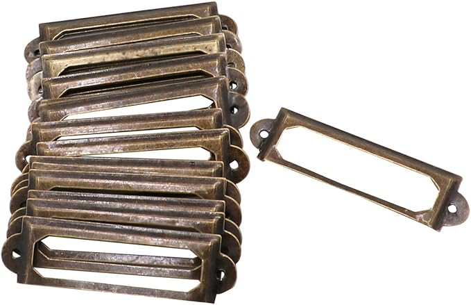 LGEGE 30pcs Brozen Tone Office Library File Drawer Tag Vintage Style Label Holder (60 x 17mm)