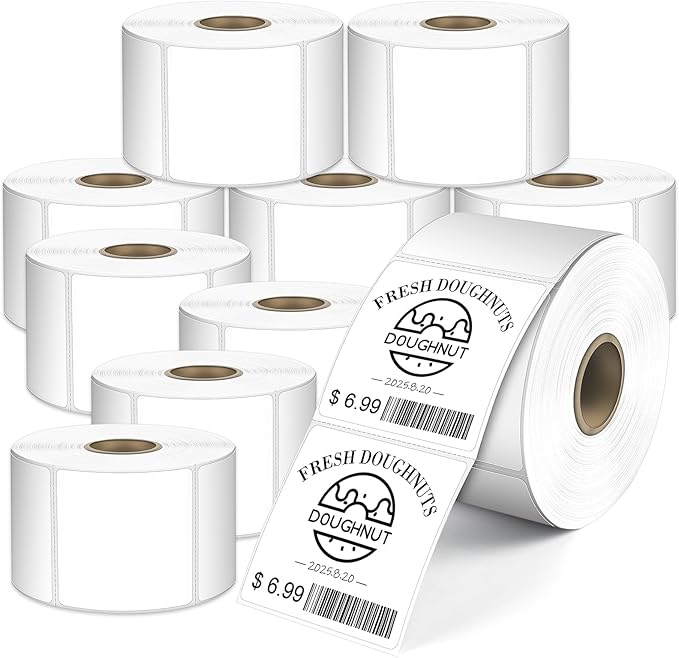 L LIKED 2" x 2" Direct Square Thermal Labels, Perforated QR Code and Barcode Labels & Compatible with Rollo, Zebra and Other Desktop Printers (10 Roll, 7500 Labels)