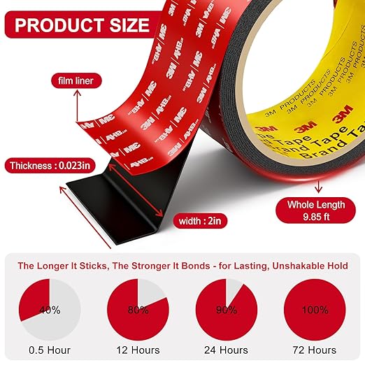 Double Sided Tape Heavy Duty 1in x 10ft, Heavy Duty Removable Mounting Tape, Adhesive Strips Double Sided Mounting Tape, Strong Foam Tape for Walls Picture Hanging Poster, Car, LED Strip Light