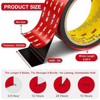 Double Sided Tape Heavy Duty 1in x 10ft, Heavy Duty Removable Mounting Tape, Adhesive Strips Double Sided Mounting Tape, Strong Foam Tape for Walls Picture Hanging Poster, Car, LED Strip Light