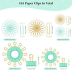Cute Paper Clips Binder Clips Combo Set, 165 Psc, Assorted Size Paper Clips for Office, Cute Office Supplies Set, Green