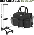Rolling Cleaning Caddy Bag with Detachable Trolley, Cleaning Supplies Organizer Cart on Wheels, Cleaning Supply Caddy for Housekeepers, Large Professional Detailing Bag Tote for Home, Car (Black)