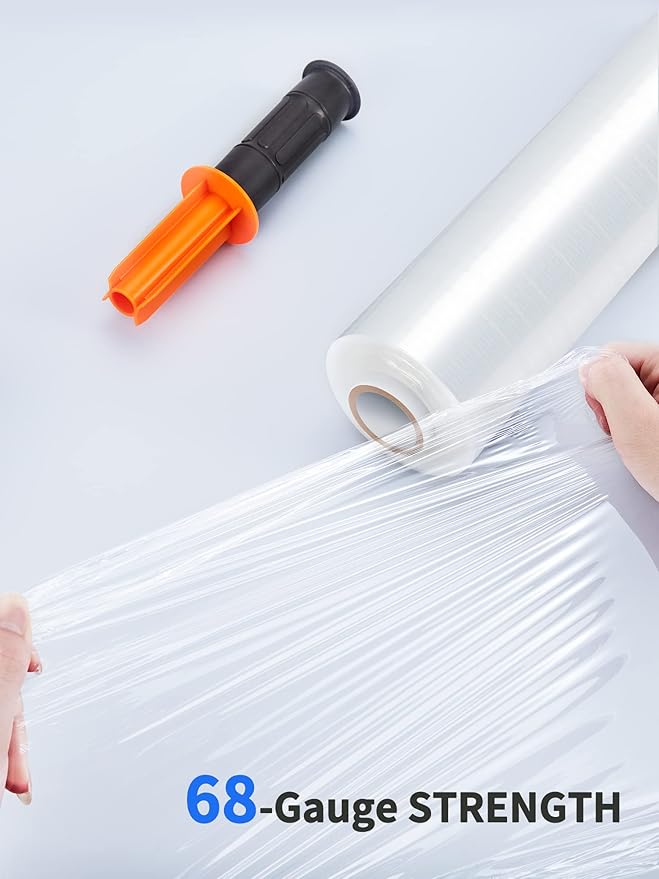 JARLINK 2 Pack Stretch Film, 15" x 1000ft Shrink Wrap for Pallet Wrap, Industrial Strength Stretch up to 650% Stretch with Handles, Self Adhering Packaging Heavy Duty Film for Moving, 68 Gauge, Clear