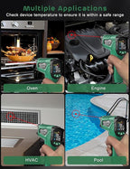 Infrared Thermometer Gun,SQECH Laser Thermometer Gun -58℉～1472℉(-50℃～800℃),Temperature Gun with Ambient Temperature/Humidity/Adjustable Emissivity/Color Backlight for Cooking, Oven,Engine,HVAC