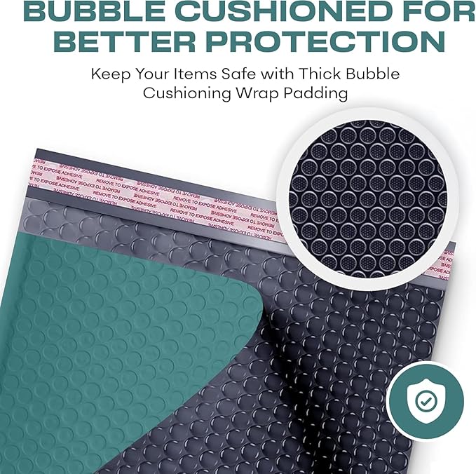 Green 10x13 Inch Poly Bubble Mailers |Self Seal Padded Envelopes for Thick books | Air Cushioned Bubble Mailer | Usable Size 9.5x13 Inch | Waterproof Lightweight Mailing Shipping Bags | 100 Pack Bulk