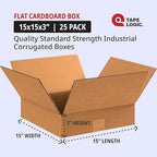 TAPE LOGIC 15 x 15 x 3 Corrugated Cardboard Boxes, Flat 15"L x 15"W x 3"H, Pack of 25 | Shipping, Packaging, Moving, Storage Box for Home or Business, Strong Wholesale Bulk Boxes