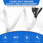 Split Braided Cable Sleeve，Flexible Wire Loom Tubing, Automotive Cord Protector Pet Proof, Cable Management for Computer TV Electric Wires Harness 16ft (White, 5mm（3/16")