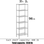 18" Deep x 30" Wide x 96" Height Wire Shelving Kit | 6-Tier | NSF Commercial Storage Rack Unit