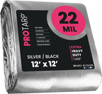 PROTARP Extreme Heavy Duty 22 Mil Tarp Cover, Waterproof, UV Resistant, Rip and Tear Proof, Poly Tarpaulin with Reinforced Edges for Roof, Camping, Patio, Pool, Boat. (Silver/Black 12′ X 12′)