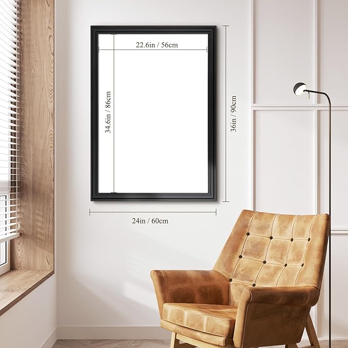 4 THOUGHT Dry Erase Board, 24 x 36 in Magnetic Whiteboard Black Vintage Wood Frame Wall-Mounted White Board Decorative Notice Board for School, Office, Home, Kitchen with 8 Magnets 4 Markers 1 Eraser