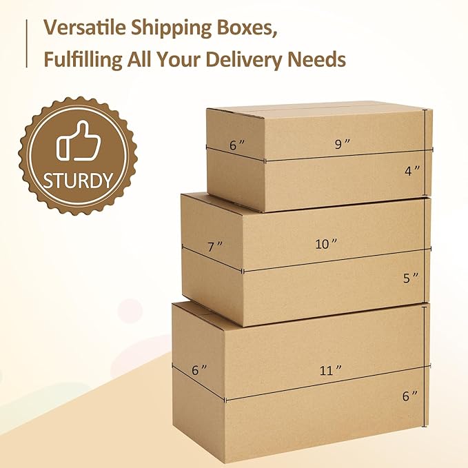 Eupako 30 Pack Small Shipping Boxes Assorted Sizes, 9x6x4 & 10x7x5 & 11x6x6 10 PCS Each Mailing Boxes, Brown Corrugated Box Mailers, Cardboard Boxes for Packaging Small Business