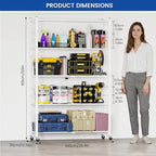 ALANNG 40" W Foldable 5-Tier Storage Shelves with Wheels, Adjustable & Removable Metal Rack, Heavy Duty Rolling Organizer for Kitchen, Garage, Closet, Pantry, and Office (White,1 Pack)