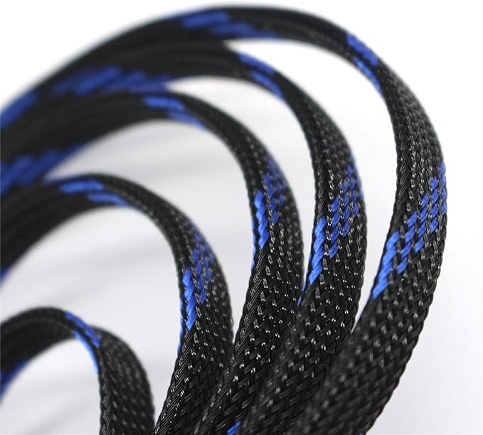 30ft PET Expandable Sleeving Wire Cable Sleeve (2/5" Steel Blue&Black 30ft)