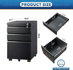 DEVAISE 3 Drawer Mobile File Cabinet with Lock, Under Desk Metal Filing Cabinet for Home Office/Legal/Letter/A4 File, Fully Assembled Except Wheels, Black