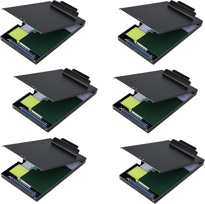 ZCZN Aluminum Clipboard with Storage, 6 Pack Recycled Metal Clipboard Box, Form Holder, Suitable for School, Office, Jobsite or Medical Staff, 9.25 x 13.78 Inches, Black
