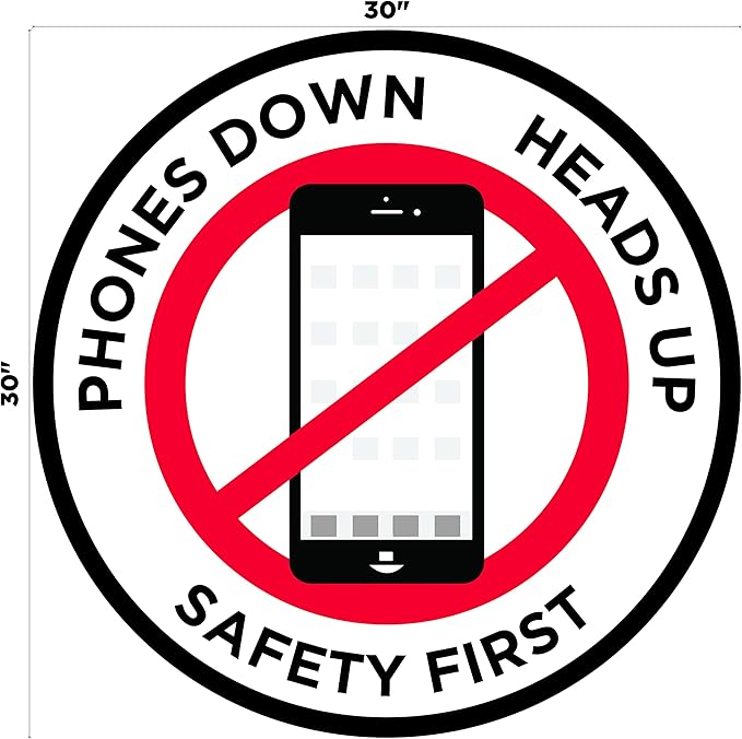 "Phones Down Heads Up" Safety Sign - Laminated Adhesive Floor Signs by Graphical Warehouse (30)