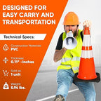 Pyle Traffic Cones, 12-Pack PVC with Heavy-Duty Base, 28" High-Visibility Safety Cones with Stackable Design for Parking, Roadwork, Construction Zones, Sports Training & Outdoor Weather-Resistant Use