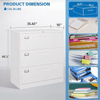 Lateral File Cabinet 3 Drawer,Metal Storage File Cabinet with Lock,Steel Lateral File Cabinet for Legal/Letter A4 Size,Wide File Cabinet for Office Home,Assembly Required