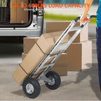 Aluminum Hand Truck 600 LBS Capacity, Handle Heavy Duty Industrial Dolly with 10" Pneumatic Tire and 2 Elastic Cords, Platform Cart for Transport and Moving in Home, Office, Warehouse, Supermarket