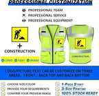 BeautyWill Custom Logo Safety Vest Mesh High Visibility Reflective Vest Customized Logo Utility Zipped Pockets Construction Workwear （Yellow,S）