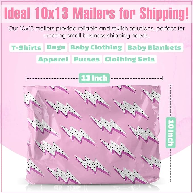 10x13 Poly Mailers – Lightning Bolt – Waterproof, Tear-Resistant Shipping Bags with Adhesive Seal – 25 Pack – Package Mint