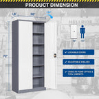 Metal Storage Cabinet-72” Tall Steel File Cabinets with Lockable Doors and Adjustable Shelves-White&Gray Steel Storage Cabinet for Home Kitchen, Office, Garage