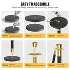 kaiyomi 8Pcs Stanchions with Black Velvet Ropes Set, 5 Feet Velvet Ropes and Posts Poles for Red Carpet Party Decoration and 360° Photo Booth (Golden & Black)