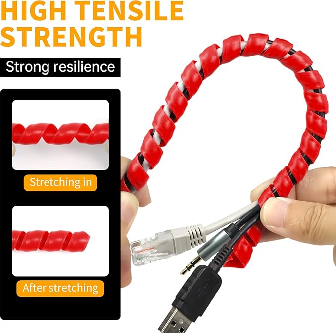 Spiral Cable Wrap, 16.4ft, 33ft Wire Protection Sleeve Cover Cable Organizer Pipe Flexible Spiral Wrap Winding Tube Prevent Cat from Chewing Cables (Red, 8mm (5/16")-33ft)