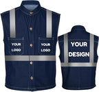 YOWESHOP Men's Reflective Safety Denim Vest，Custom Safety Outdoor Denim Work Vest with Hi-Vis Stripes for Night Commute