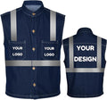 YOWESHOP Men's Reflective Safety Denim Vest，Custom Safety Outdoor Denim Work Vest with Hi-Vis Stripes for Night Commute