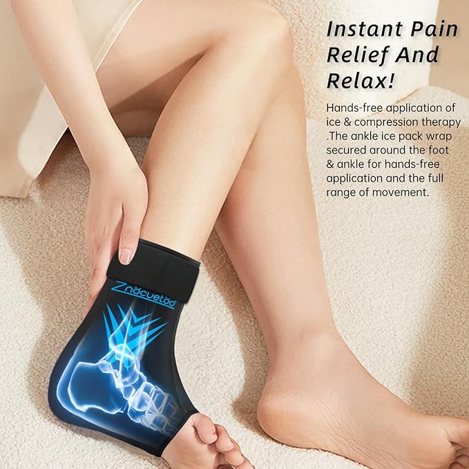 Ankle Ice Pack Wrap for Swelling, Reusable Foot Heel Gel Ice Pack for Injuries Sprained, Hot Cold Therapy Sock Compression for Plantar Fasciitis Pain Relief, Achilles Tendonitis