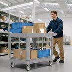 550LBS Utility Cart, Flat Top 46x25 Inch Utility Cart with Wheels,Heavy Duty Service Cart-Lipped Shelves,Ergonomic Storage Handle and Swivel Wheels for Warehouse, Garage, Cleaning,Gray