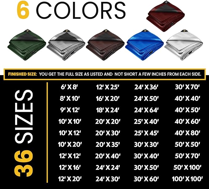 PROTARP Extra Heavy Duty 16 Mil Tarp Cover, Waterproof, UV Resistant, Rip and Tear Proof, Poly Tarpaulin with Reinforced Edges for Roof, Camping, Patio, Pool, Boat. (Maroon/Black 6′ X 8′)