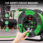 Retractable Extension Cord Reel 80 FT, 14AWG SJTOW Heavy Duty Power Cord with 4 Grounded Outlets, USB-A & USB-C Ports, 13A Circuit Breaker, Hand Crank for Indoor Outdoor Use, ETL Listed, Green