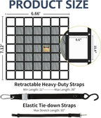 Tecoom Truck Bed Cargo Net, 7.12'x6.66' Heavy Duty for Pickup Truck Bed with Adjustable Cam Buckles, 4 S-Hooks, 2 Cross Strap, 1,500 lbs Capacity Accessory
