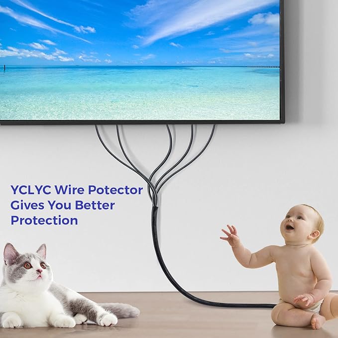 Cable Management Sleeves 1.2in - 2 Pack 4.1ft Split Braided Sleeve White, Hard PE Protectors From Pets, Wire Organizers, Flexible Wrap for Computer Cord Management
