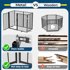 Metal Freestanding Dog Gate Outdoor-6 Panels with Door, Extra Wide Foldable Pet Fence with Pet Monitor Adapter, 32'' Height Tall Dog Gate for Doorways, Stairs, Hallways, Yard, Indoor