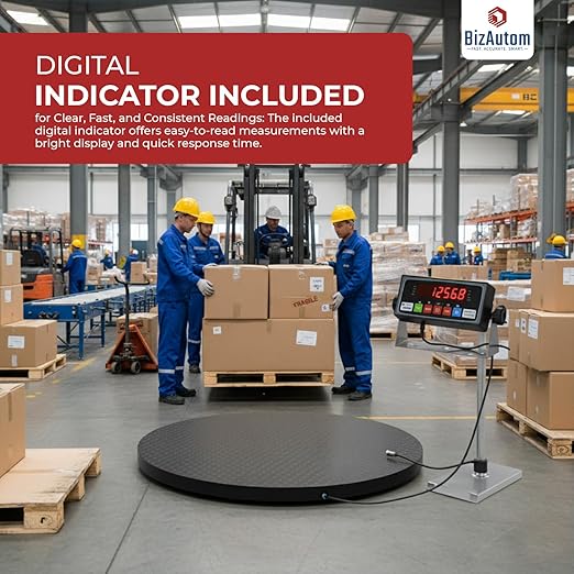 Floor Scale, Industrial Floor Scale in Round Shape, 60"x60"/5'x5' Heavy Duty Shipping Pallet Scale with Digital Indicator, 10000lb Capacity x1lb Accuracy, Commercial & Warehouse Floor Weighing