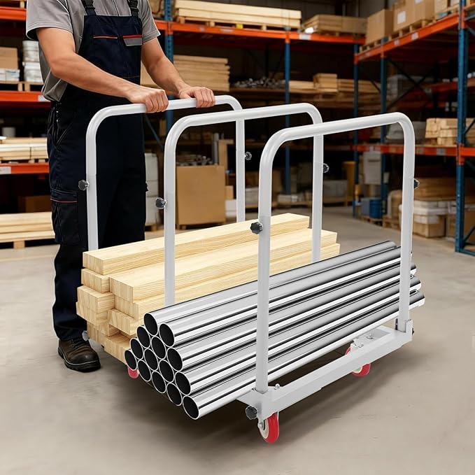 Undercat Steel Panel Truck, Heavy Duty Lumber Drywall Dolly, 1400lbs Platform Truck with 4 Swivel Casters, Flatbed Cart with 3 Side Handrails & Bottom Crossbar for Warehouse, Garage, Home, Grey