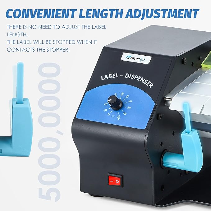 Automatic Label Dispenser Electric Sticker Dispenser for Rolls&Folds Label Machine, Speed Adjustable, Lable Dispenser for 5-120mm Label Width, Transparent Labels & Various Common Labels